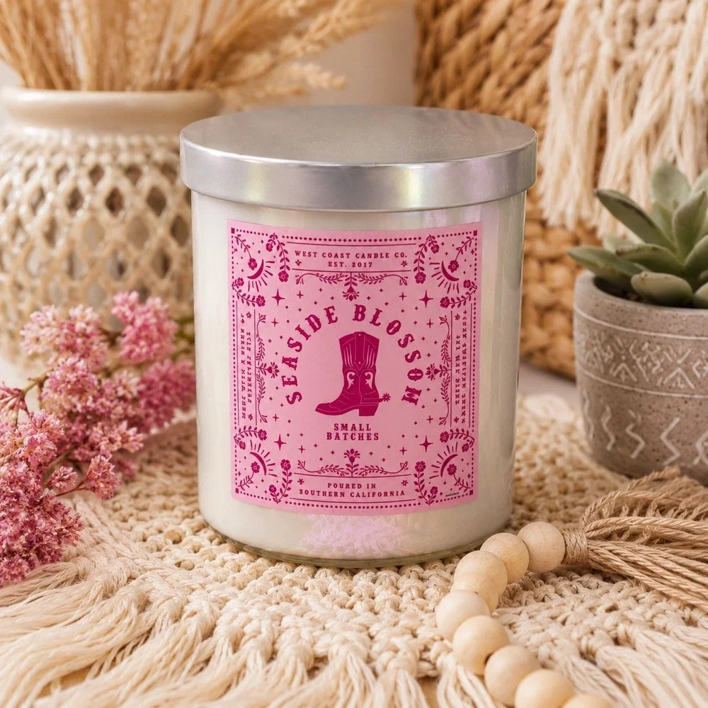 West Coast Candle Co Seaside Blossom Candle 9oz White Pink Western Soy Wax New